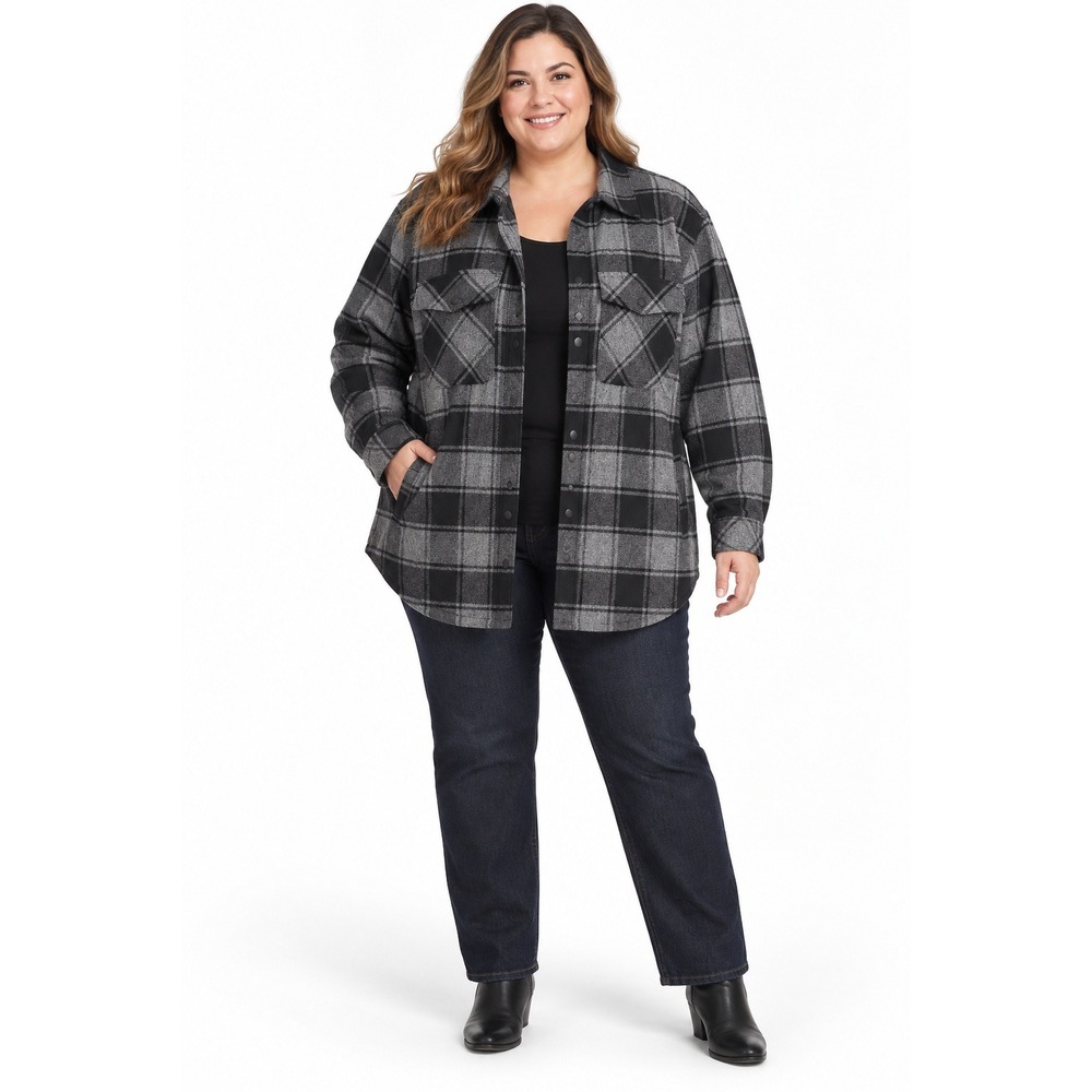 Duluth Trading Women's XXL Black Gray Plaid Quilted Shirt Jacket Shacket